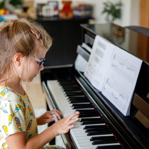 Little,School,Girl,Learning,To,Play,On,Piano.,Cute,Exciting